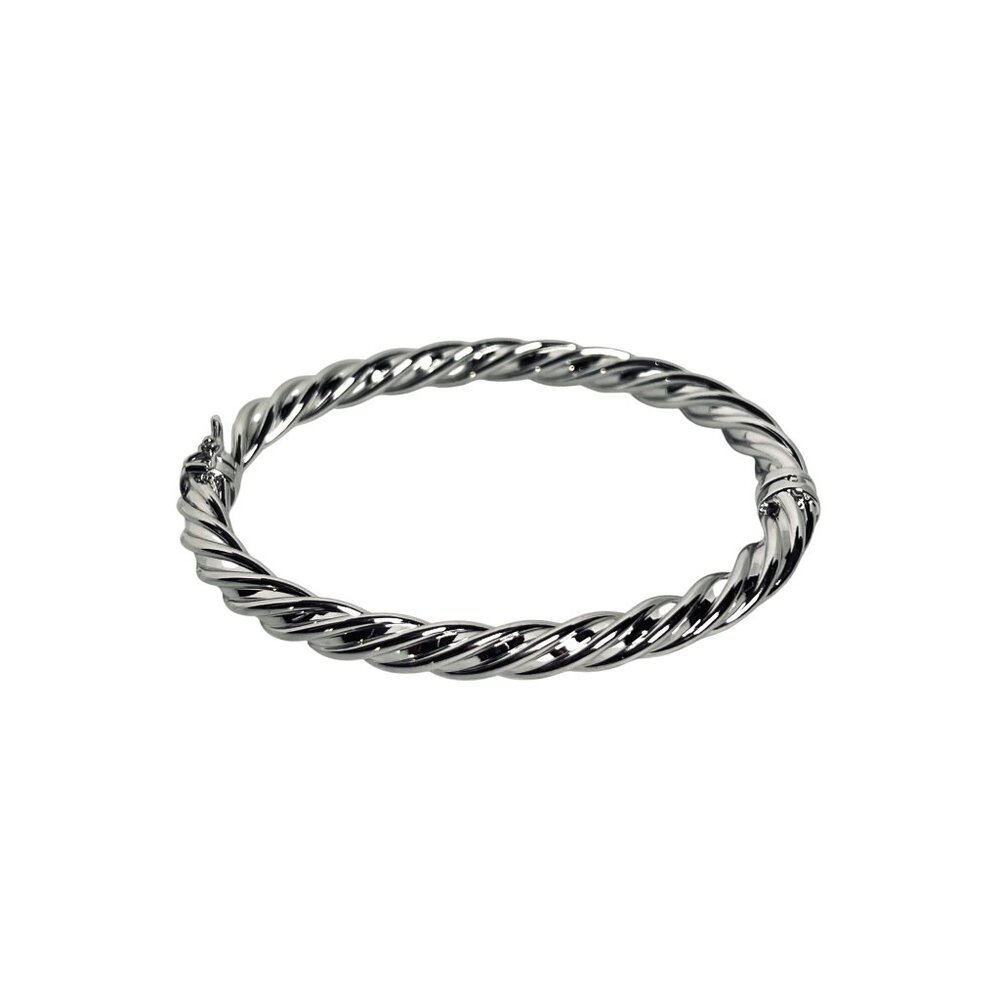 Bronze Milor Italy Twisted Silver Tone Hinged Bracelet With Safety Clasp (6228) - Picture 3 of 5